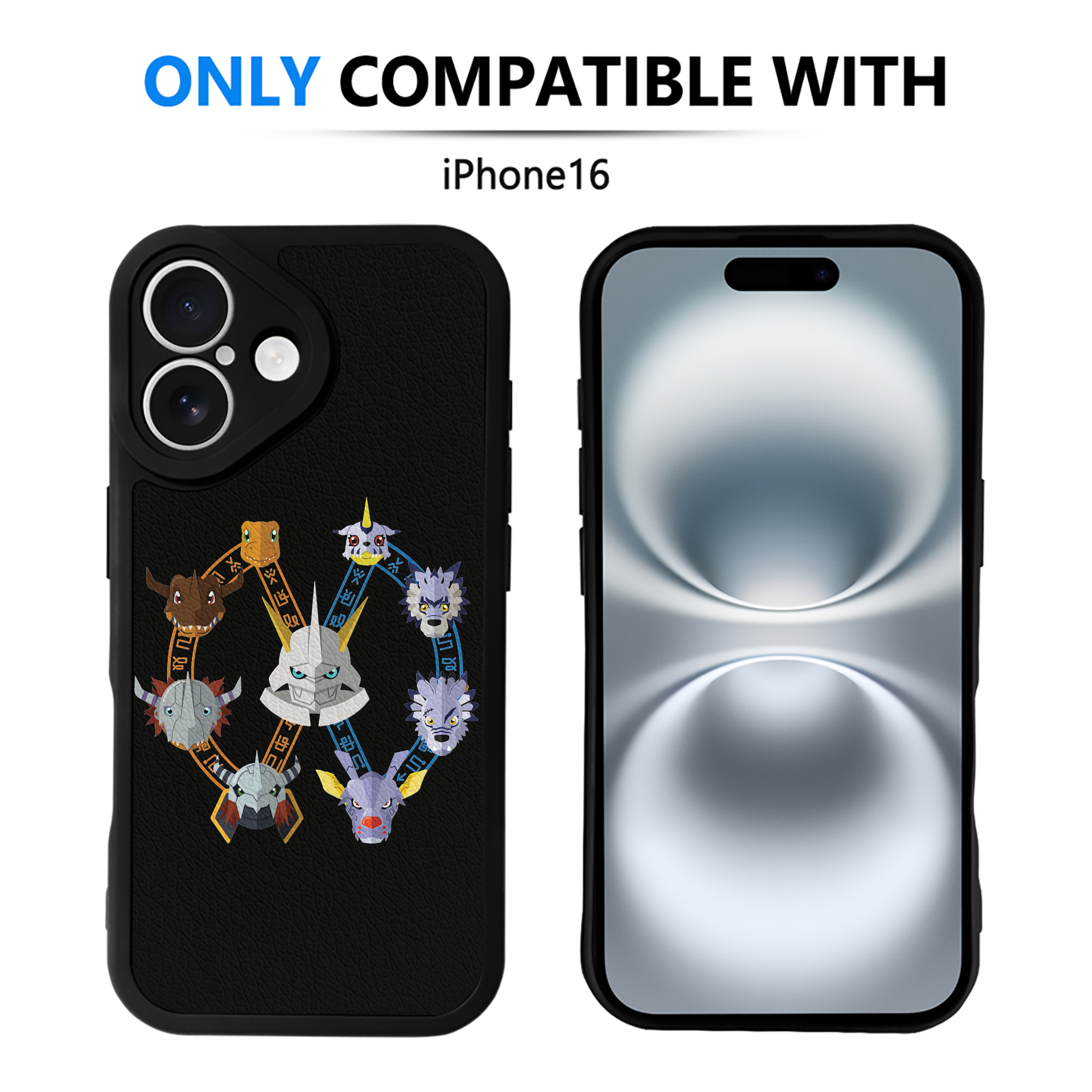 （画像用） Digimon デジタルモンスター/デジモン 【iPhone 16シリーズ対応】シリコンスマホケース（レザー調） 材質：シリコン
